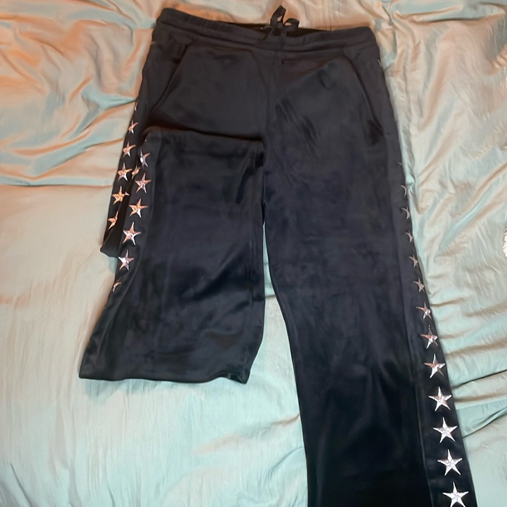 Paris Hilton size  S,navy blue star velor track pants
